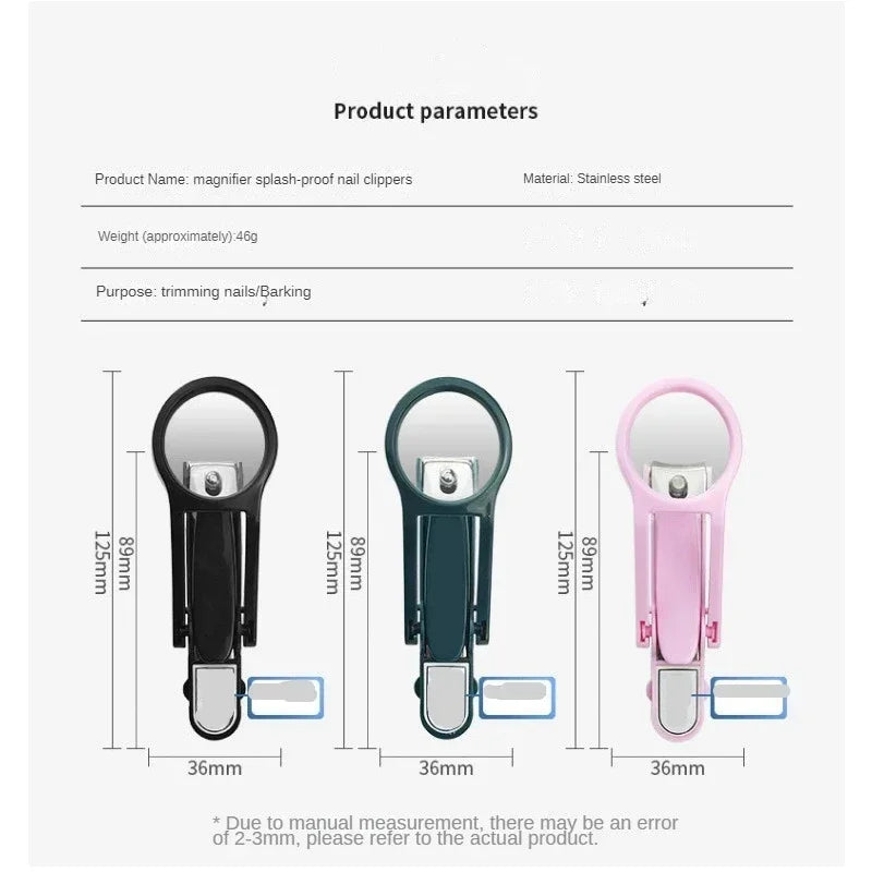 Stainless Steel Nail Clipper with Magnifying Glass - Practical Anti-Splash Beauty Tool