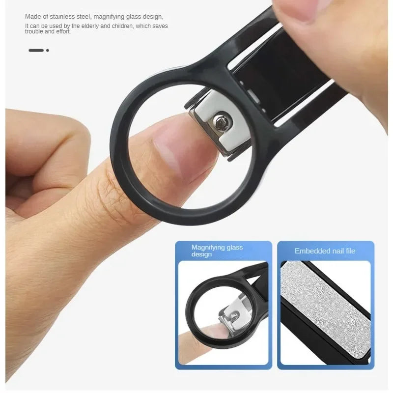Stainless Steel Nail Clipper with Magnifying Glass - Practical Anti-Splash Beauty Tool
