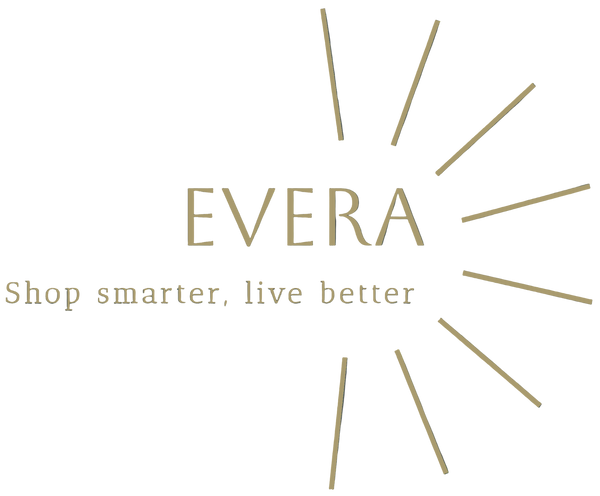 Evera logo with tagline 'Shop smarter, live better' on a teal background